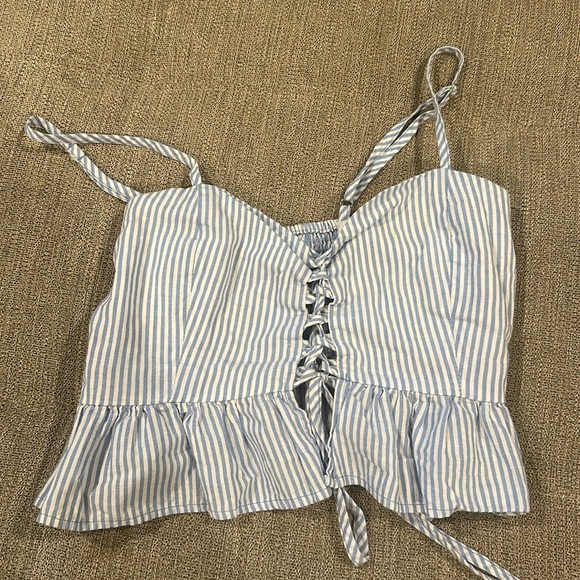 Blue and White Cropped Tank - Picture 1 of 2